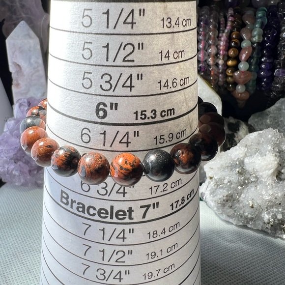 8MM Red Obsidian Beaded Bracelet 6.5" Natural Reiki Crystal Quartz - Picture 7 of 8
